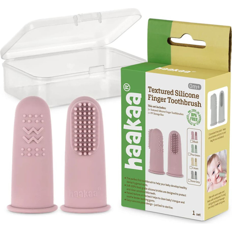 Bibs Pirkstu zobu birste Haaka Silicone Finger Toothbrush 2pcs Blush