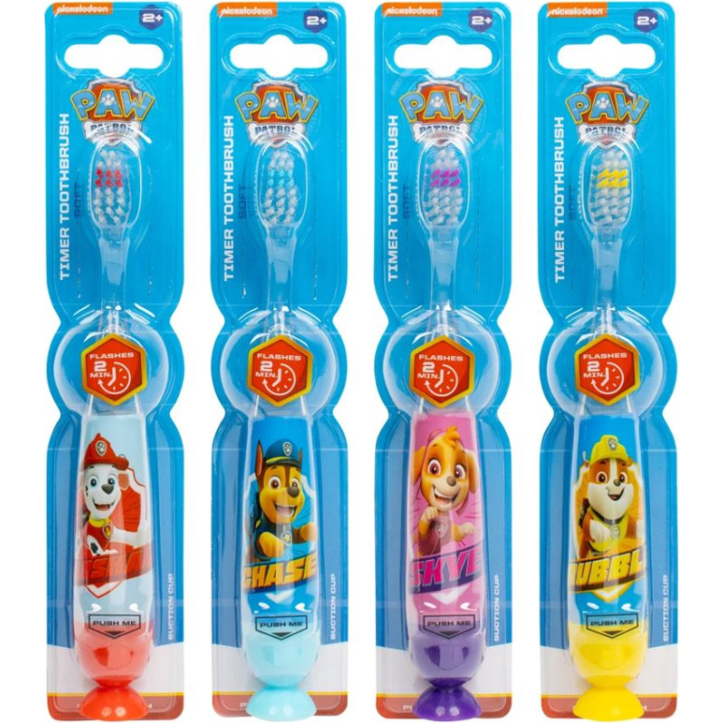 Paw Patrol Flashing Toothbrush Set with Suction Cap Different Colors 4 pcs