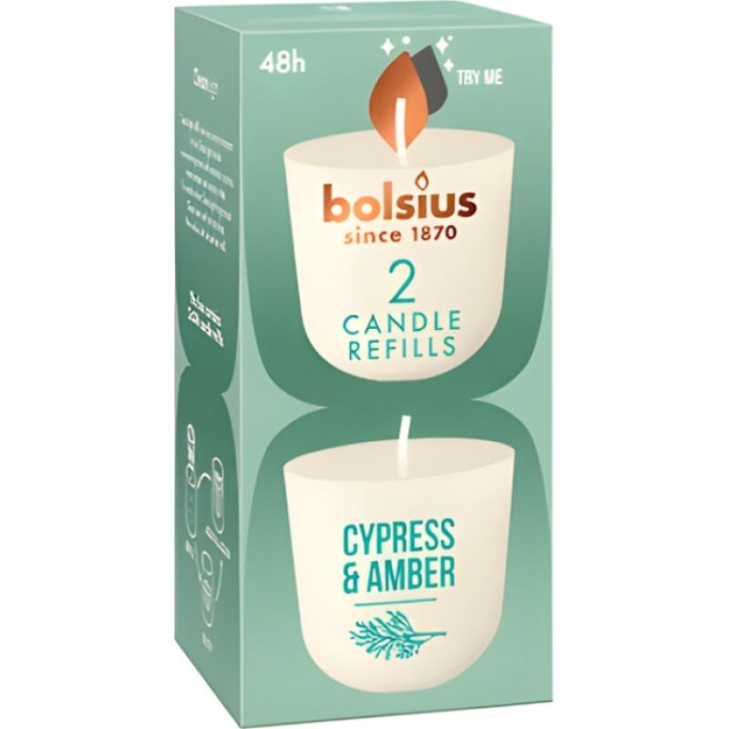 Bolsius Sveces Clean Light uzpildes sveces 2 gab. cypress & amber