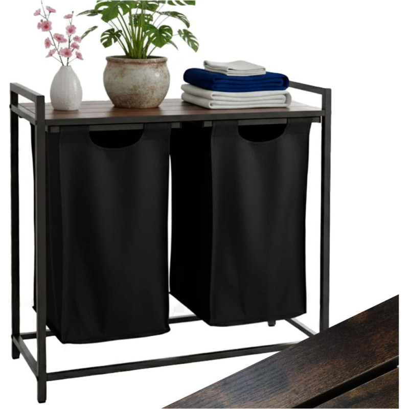 Veļas grozs 2 nodalījumi ar plauktu augšējā bēniņu grozā 76l