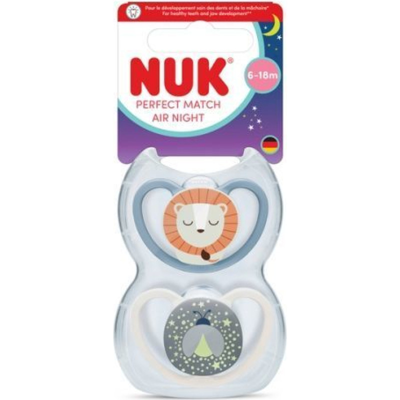 NUK 447184 SILICONE PACIFIER AIR 6-18 2PCS LION 584453, 10176346