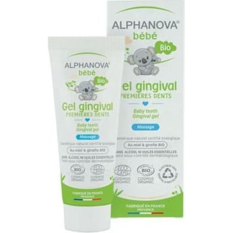 Alphanova BEBE organic gum gel for babies to soothe teething discomfort with chamomile and aloe vera, 20 ml