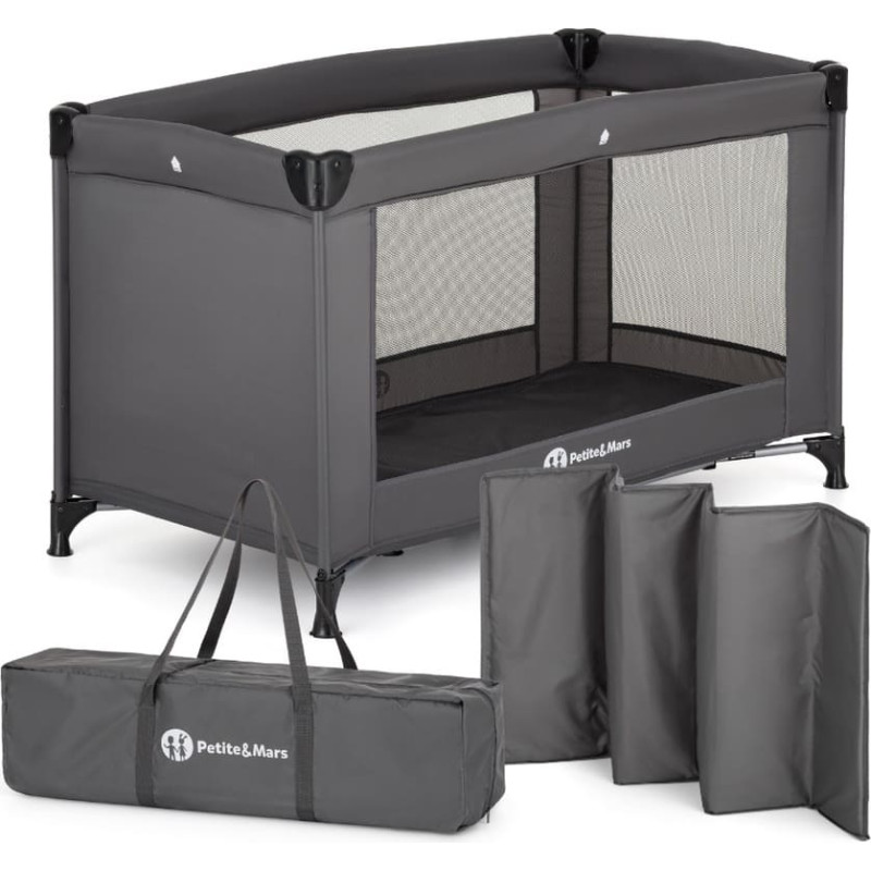 Petite&Mars Travel cot - 17738 - 1 level - LITE - DARK GREY ***