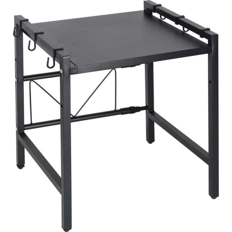 Virtuves plaukts virs mikroviļņu krāsns regulējams metāla organizators 6 pakaramie