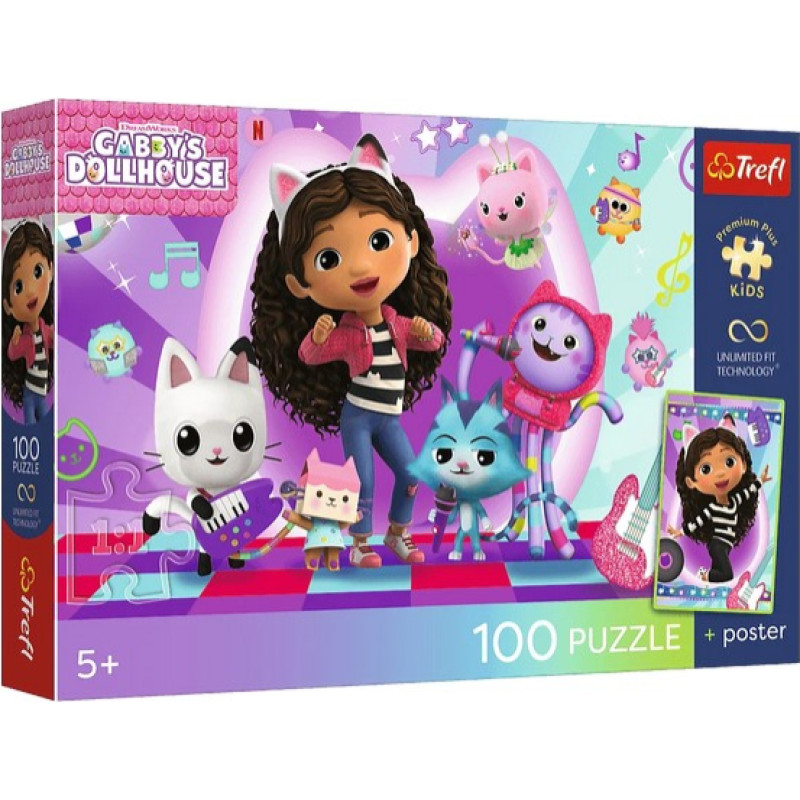 Trefl 16551 Puzzle 100 Kolorowy koci świat / Gabby's Dollhouse