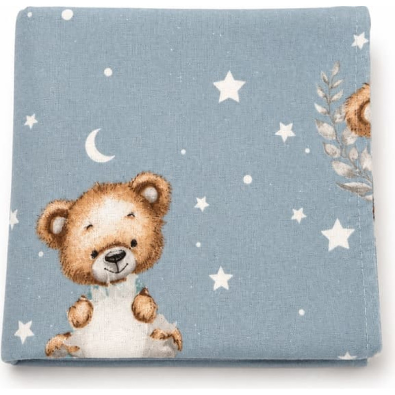 Miniania Diaper - NR.5 - FLANNEL PRINT - MINIANIA - TEDDY BEAR with STARS and CLOUD - NAVY BLUE - size 70x80 cm