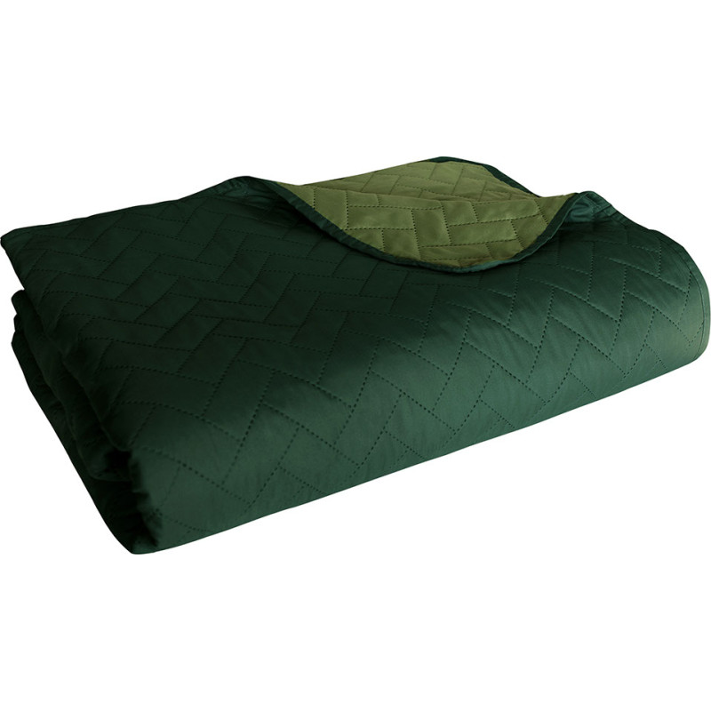 BEDSPREAD 220X240 SOLID COLOR REVERSIBLE BEDDO 004 GREEN-BOTTLE HERRINGBONE