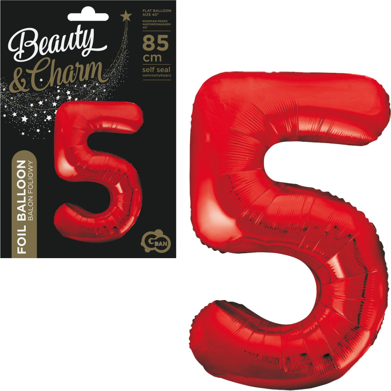 BALON FOLIOWY CYFRA 5 CZERWONA
