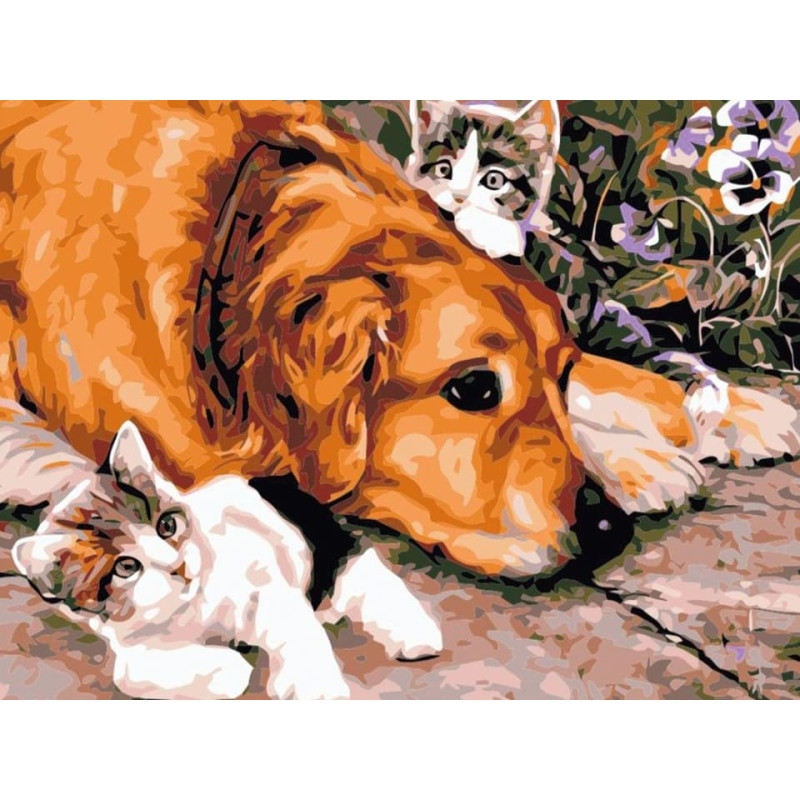 Flamingo Line Painting by the numbers - 50814 - DOG & KITTENS- size 40x30 cm