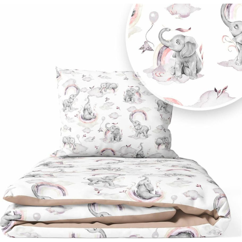 Ankras Cover set - 2 pcs - 120x90, 40x60  - ELEPHANT in the RAINBOW - PINK