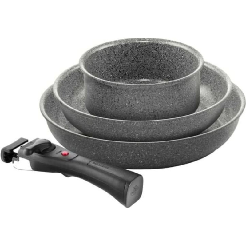 Ballarini Komplekts 3 gab. Torre pannas &Oslash;24cm, &Oslash;28cm un mērces katliņ&scaron; &Oslash;16cm + 3 gab. noņemami rokturi