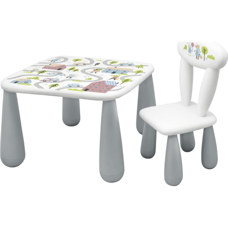 Maltex SET LUNA TOWN Stolik dla dzieci + krzesełko biały/szary