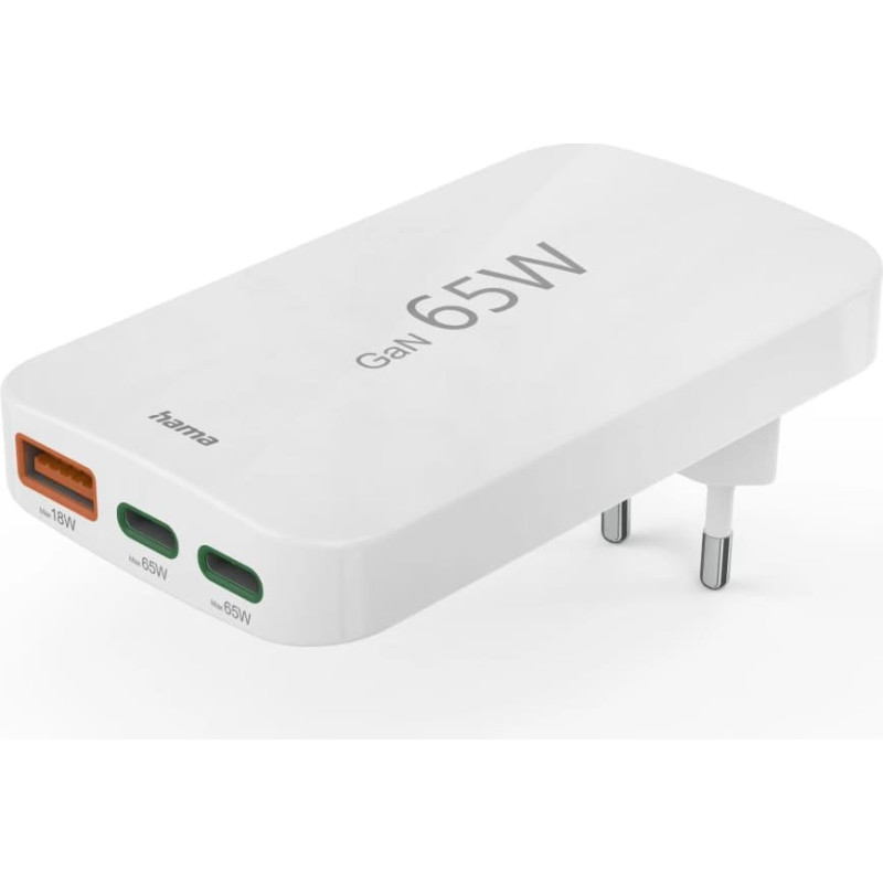 Hama 00201976 Flat Charger 220V With 2xUSB-C/USB-A  65W White