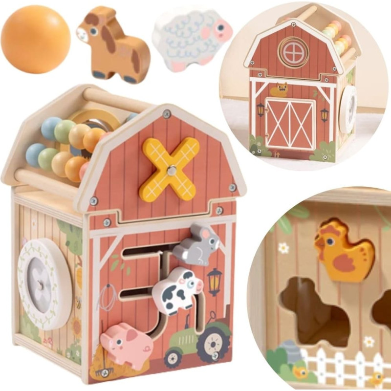 Tooky Toy Drewniana Stodoła Aktywności Sorter Liczydło Montessori