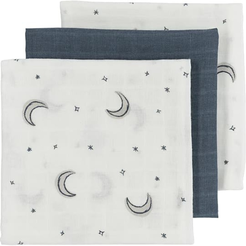Meyco Baby muslīnu autiņu komplekts Moon Indigo (3 gab., 70x70 cm)