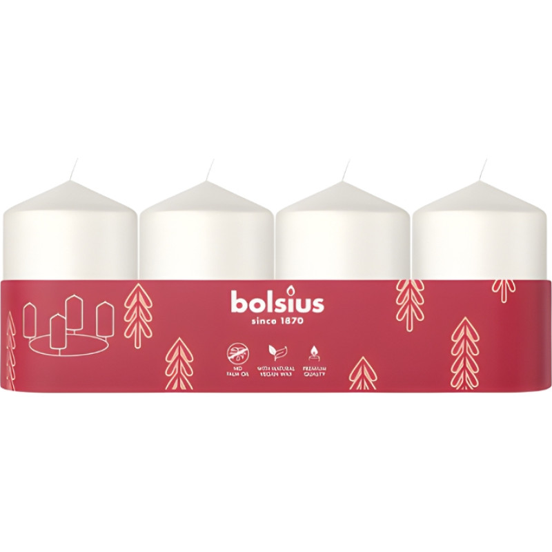 Bolsius Sveces cilindrs 4 gab. &Oslash;60x40mm baltas