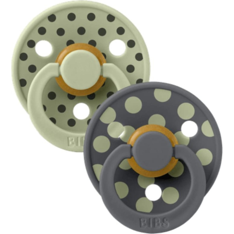 Bibs Collection Colour Round &ndash; Polka Dots Sage / Iron 0-6m 2pcs
