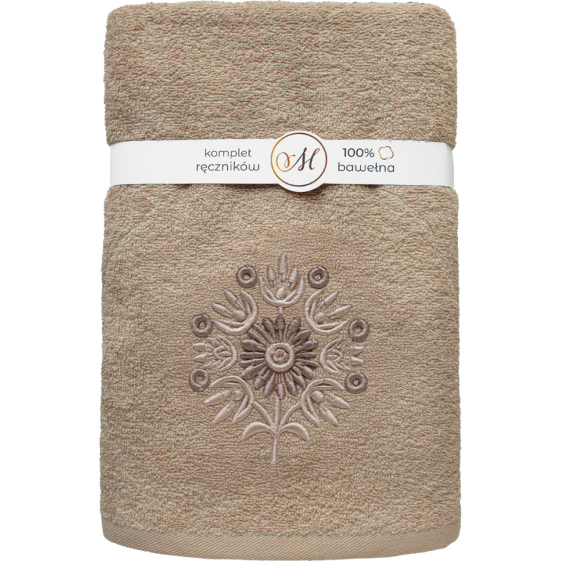 RĘCZNIK KPL.MARIBELLA 3 SZT./30X50/50X100/70X140/ FROTTE HAFT 002 SŁONECZNIK JASNY BEŻ