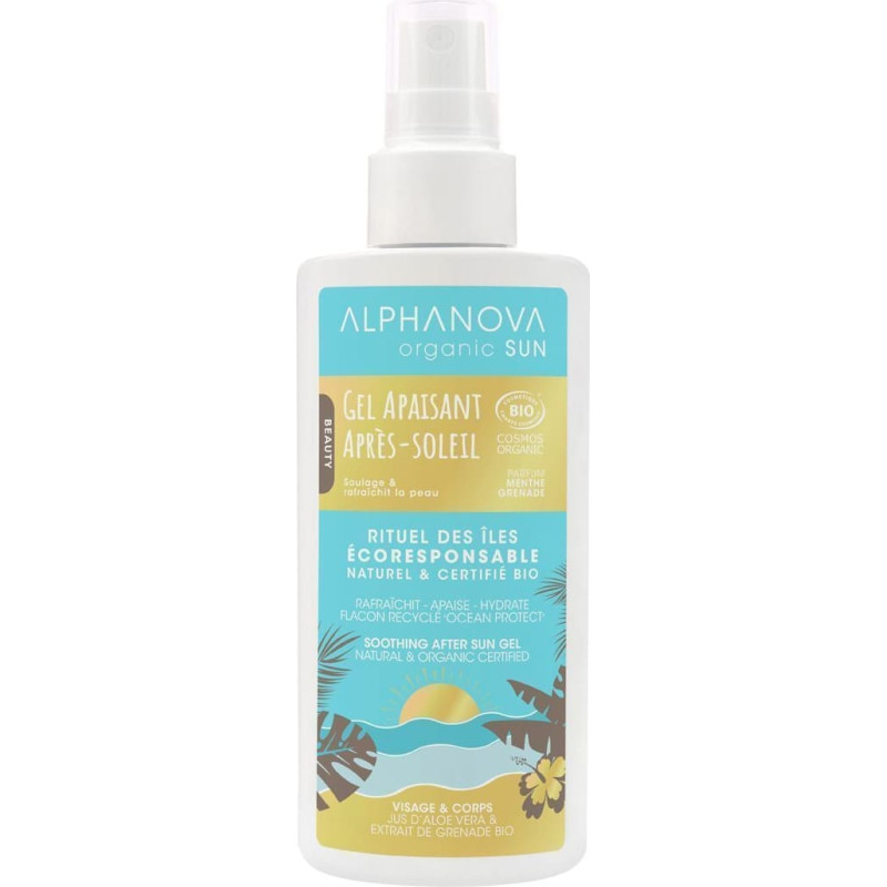 Alphanova Sun Organic Soothing After-Sun Spray with Aloe Vera and Cooling Mint Floral Water, 125 ml