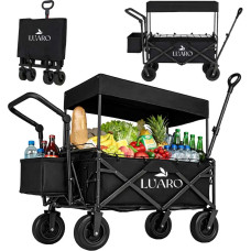 LUARO sulankstomas paplūdimio vežimėlis su stogeliu ir tinkleliu, juodas
