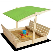 Koka smilšu kaste HATIS, 120x120 cm, ar zaļu jumtiņu un 250 kg smilšu