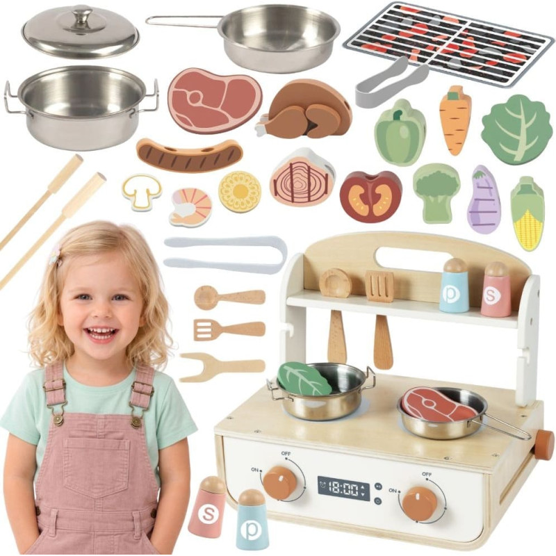 Tooky Toy Wooden Kitchen with Grill and Accessories