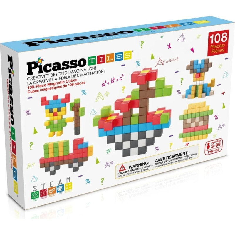 Picasso Tiles Magnētiskais konstruktors magnētiskie kubi 108 detaļas, PMC108