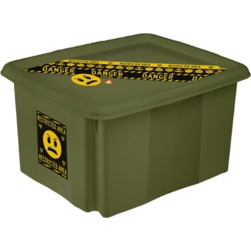 Keeeper Kaste ar vāku 15L Karolina &ldquo;Emoji Danger&rdquo; 38x29,5x20,5cm olīvu krāsā