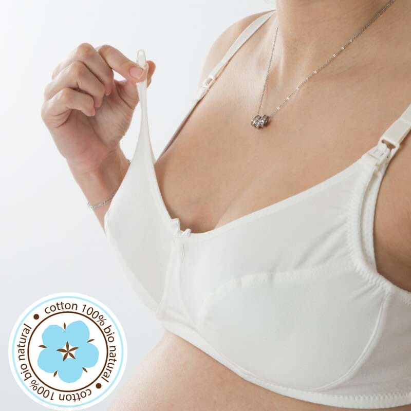 La Bebe ™ Lingerie Basic Bio Cotton Art.16058 White (Milk) grūtnieču/barošanas krūšturis ar mīksto atpogājamu bļodiņu un stabilu krūšu atbalstu