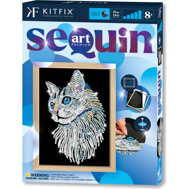 Kitfix DIY „Sequin Art“ mėlynasis rinkinys „Balta katė“