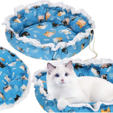 Springos Apvalus šunų ir kačių guolis Springos PA0242 skersmuo 73 cm pliušinis gultas su sutraukiama briauna mėlynas