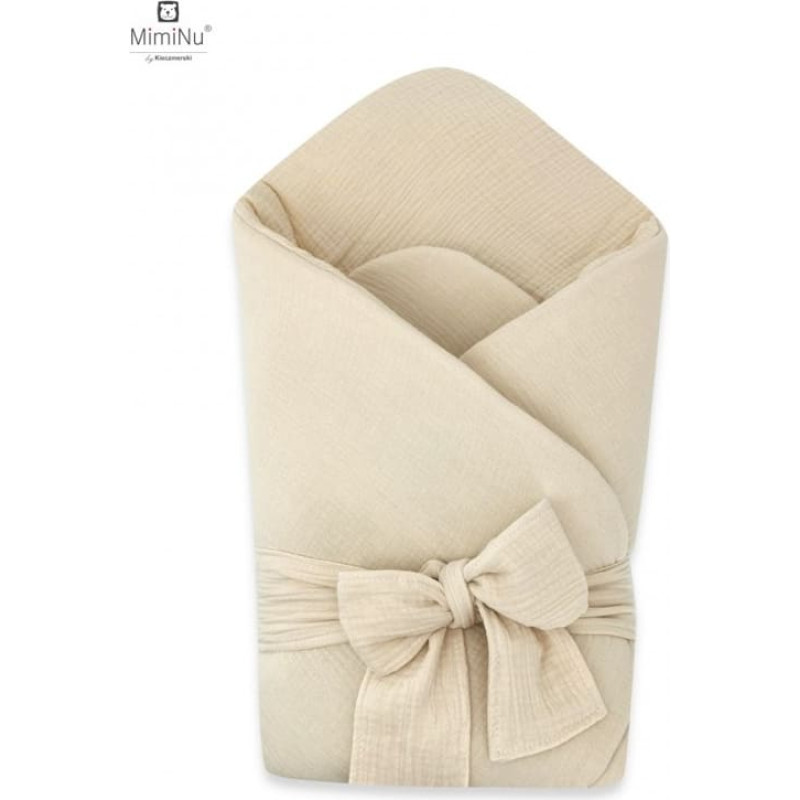 Miminu KIECZMERSKI Rożek niemowlęcy z kokardą MUŚLIN bawełna 100% ciepły beż