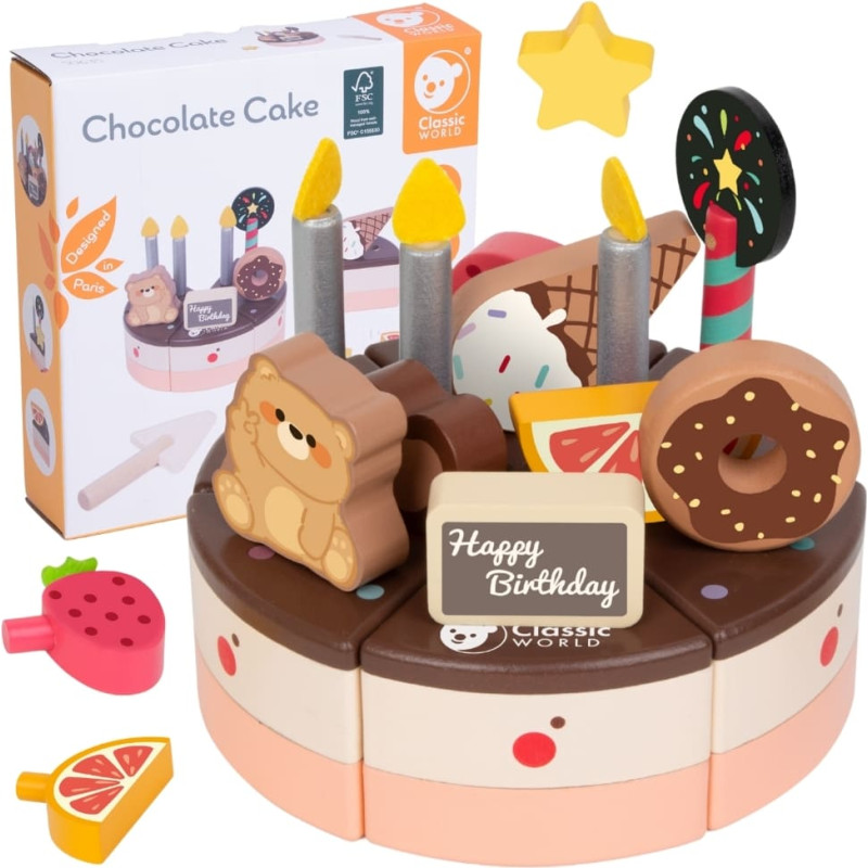 Classic World Drewniany Tort Urodzinowy do Krojenia 19el.