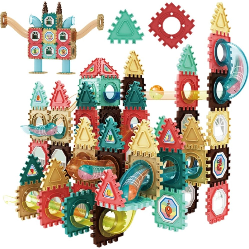 Woopie magnetiniai 3D konstruktoriaus blokeliai – edukacinis rutuliukų trasos rinkinys, 128 vnt.