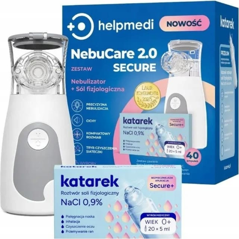Katarek HELPMEDI Katarek NebuCare 2.0 Secure Nebulizator + s&oacute;l fizjologiczna NOWOŚĆ