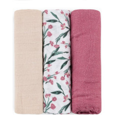 Petite&Mars 415364 Zestaw pieluszek z muślinu bambusowego 3 szt 68x68 cm Pink Meadow