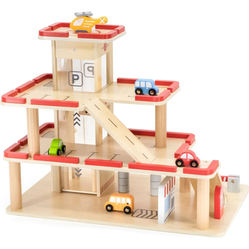Viga Drewniany Parking dla Samochodzików z Windą 4 Autka Helikopter