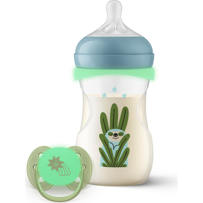 Philips Avent SCD838/17 dovanų rinkinys: buteliukas 260 ml Night + čiulptukas Responsive Pacifier Night Natural