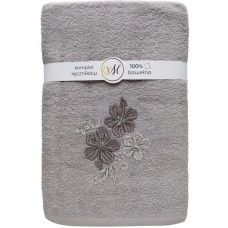 RĘCZNIK KPL.MARIBELLA 3 SZT./30X50/50X100/70X140/ FROTTE HAFT 004 HIBISKUS JASNY SZARY