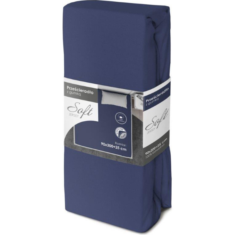 Soft paklodė su guma, 90 × 200 + 25 cm, džersio audinys, tamsiai mėlyna, medvilnė