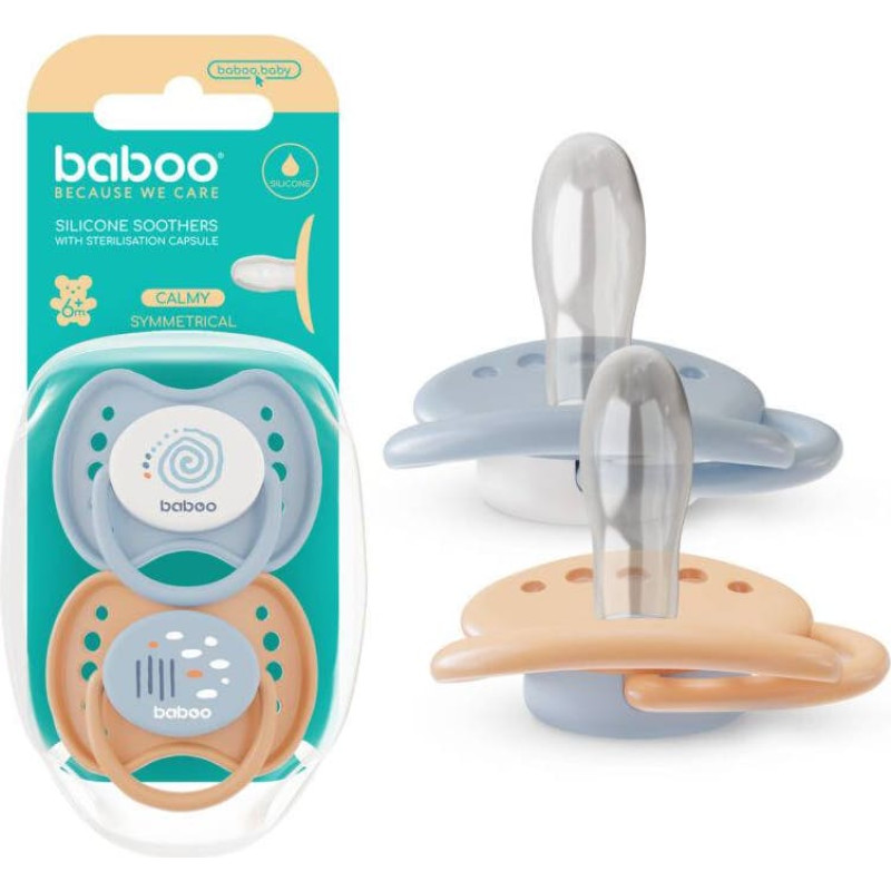 Baboo Calmy symmetrical silicone pacifier Blue Haze, 6+ months, 2 pcs