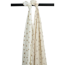Meyco Baby muslīnu autiņu komplekts Ginkgo Offwhite/Soft sand (2 gab., 120x120 cm)