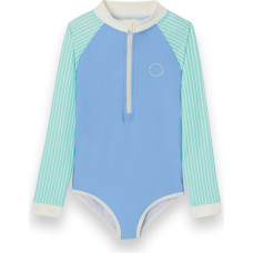 Kietla ICONIC swimsuit with UPF 50+ sun protection fabric and UV sensor, for ages 6-8, purple stripes