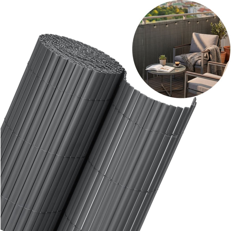 Springos PVC uždangalas-maskavimo kilimėlis 400x100 cm balkonui, terasai, tvorai, tamsiai pilkas