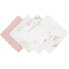 Sensillo DROP DIAPER CRUSHED MUSLIN 30x35 PACK OF 4 FLOWERS PINK