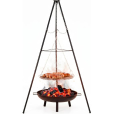 Springos Trikojis laužo grilis su grotelėmis ir ugniaviete BQ0034, 152 cm, skersmuo 51 cm, juodas/sidabrinis