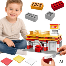 Woopie Construction Set Fire Station Truck 140 pieces for Kids