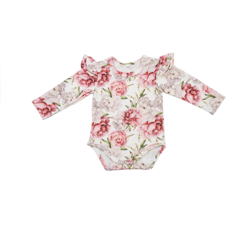 Baby In World BABY 01192 Body niemowlęce dł rękaw Peonie 68/74