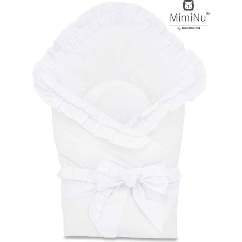 Miminu BIANCOLINE kūdikio voko tipo apklotėlis su kaspinu – baltas su nėriniais