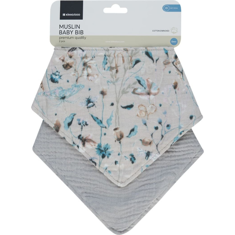 Muslin bibs set 2 pcs Dreamy Fields Grey